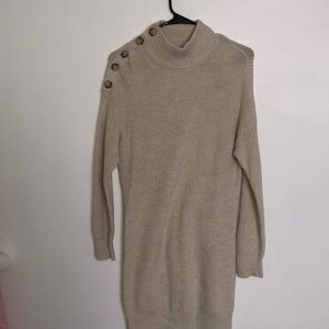 Cream mock neck sweater dress